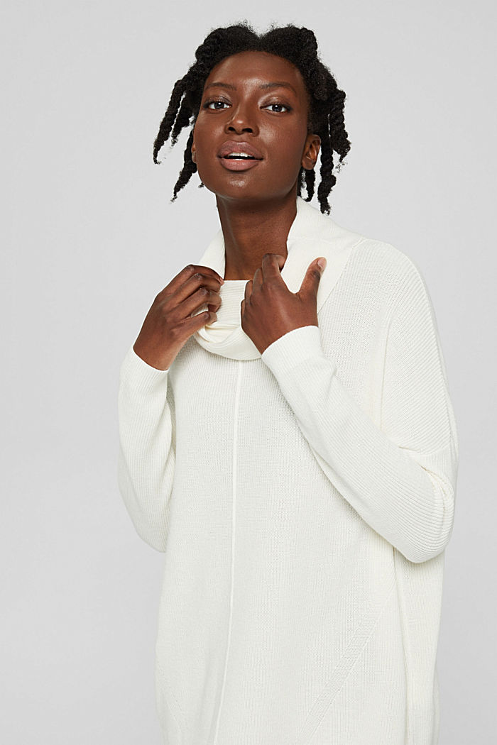 Oversized polo neck jumper, organic cotton blend, OFF WHITE, detail image number 0