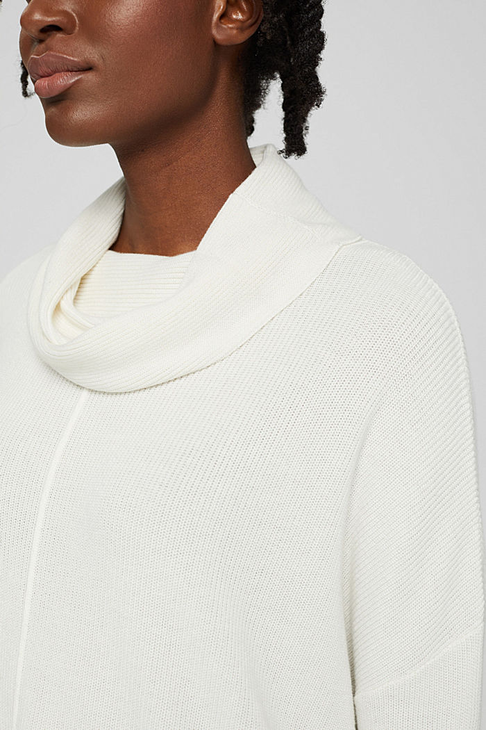 Oversized polo neck jumper, organic cotton blend, OFF WHITE, detail image number 2