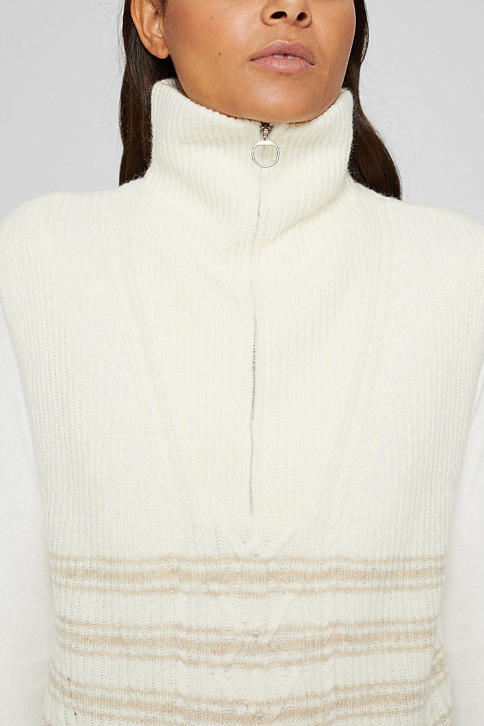 Sleeveless half-zip jumper in a wool/alpaca blend, OFF WHITE, detail image number 2