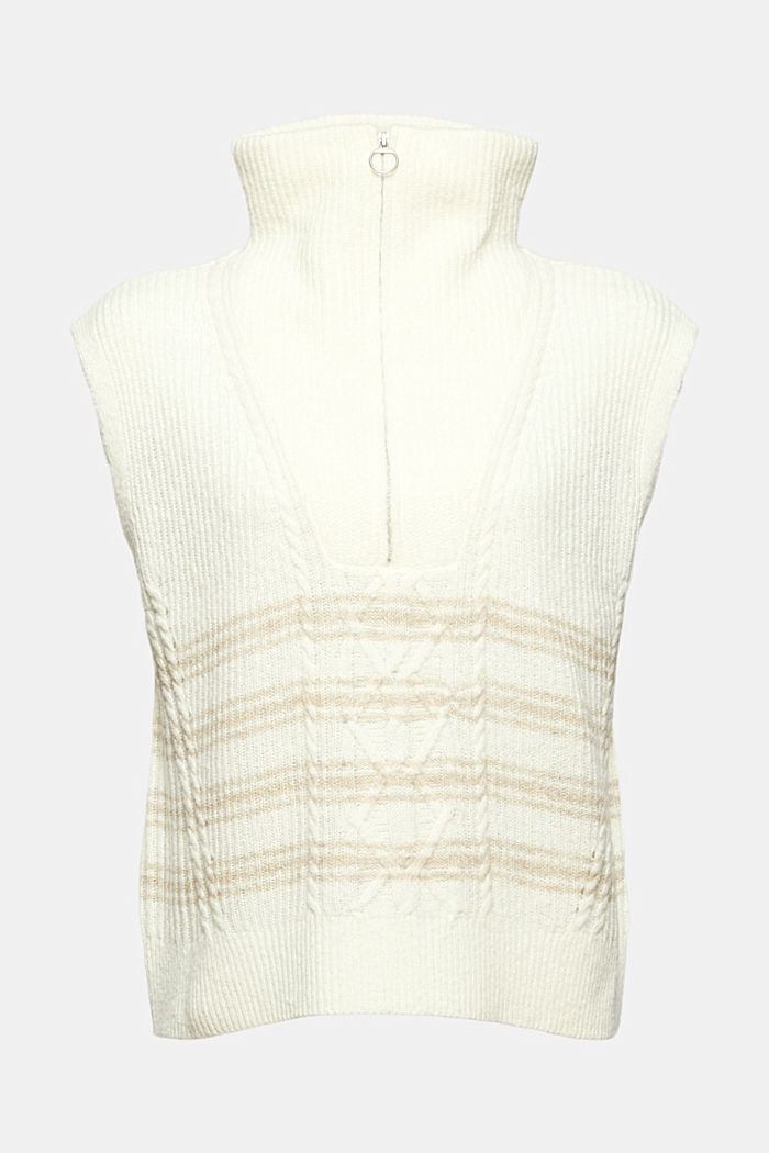 Sleeveless half-zip jumper in a wool/alpaca blend, OFF WHITE, overview