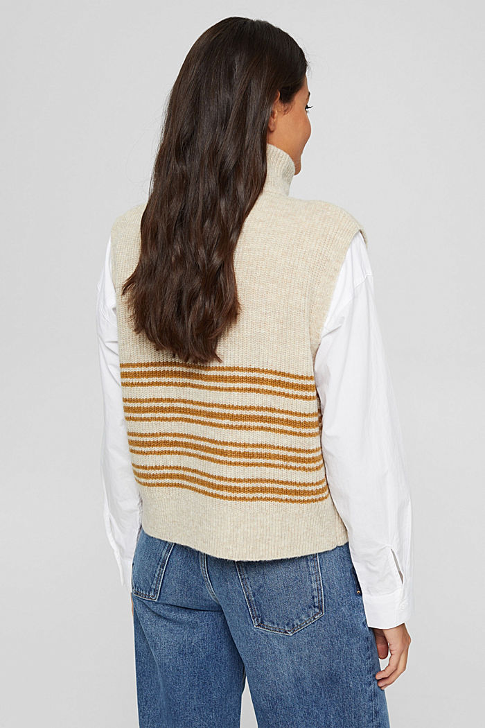 Con lana/alpaca: jersey con cuello de cremallera sin mangas, SAND, detail image number 3