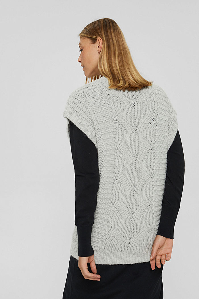 With alpaca/wool: cable knit sleeveless jumper, LIGHT GREY, detail image number 3