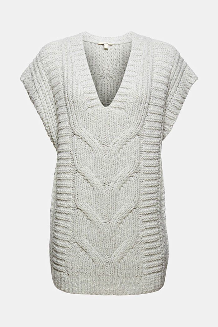 With alpaca/wool: cable knit sleeveless jumper, LIGHT GREY, detail image number 7