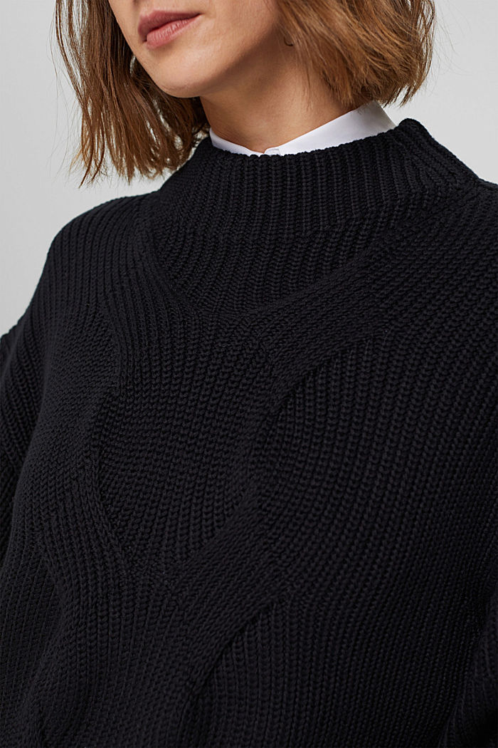 Patterned knit jumper made of organic cotton, BLACK, detail image number 2