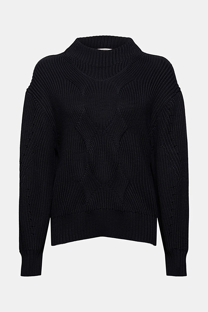 Patterned knit jumper made of organic cotton, BLACK, detail image number 6