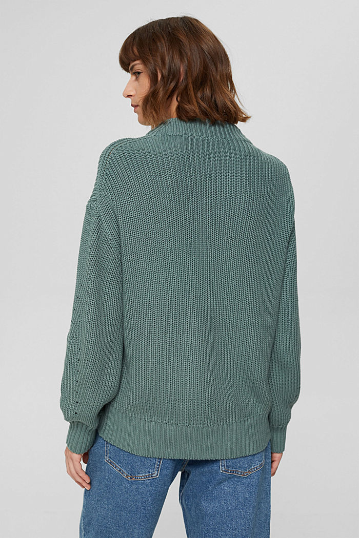 Patterned knit jumper made of organic cotton, TEAL BLUE, detail image number 3