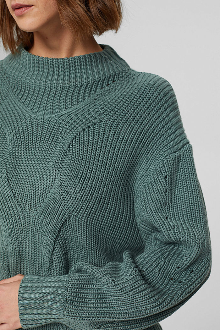 Patterned knit jumper made of organic cotton, TEAL BLUE, detail image number 2