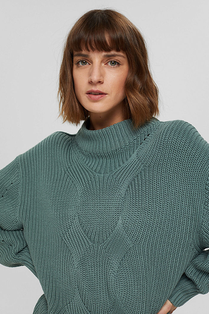 Patterned knit jumper made of organic cotton, TEAL BLUE, detail image number 5