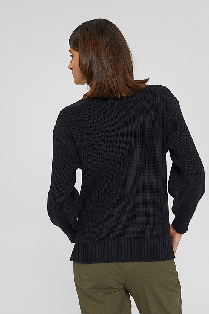 Stand-up collar jumper in organic cotton, BLACK, detail image number 3