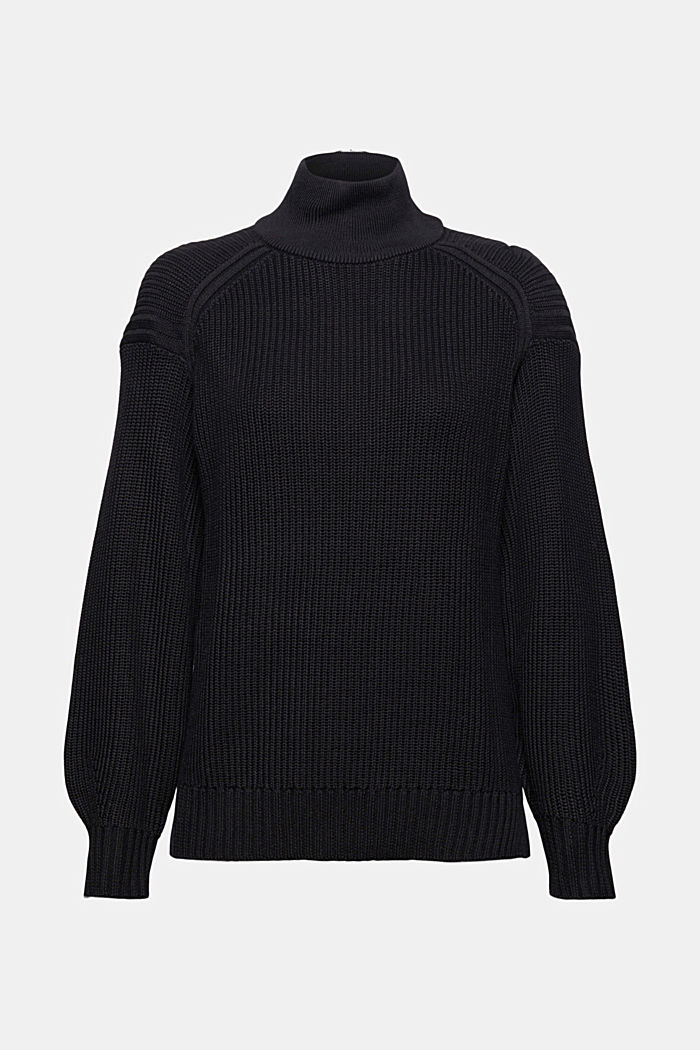 Stand-up collar jumper in organic cotton, BLACK, overview