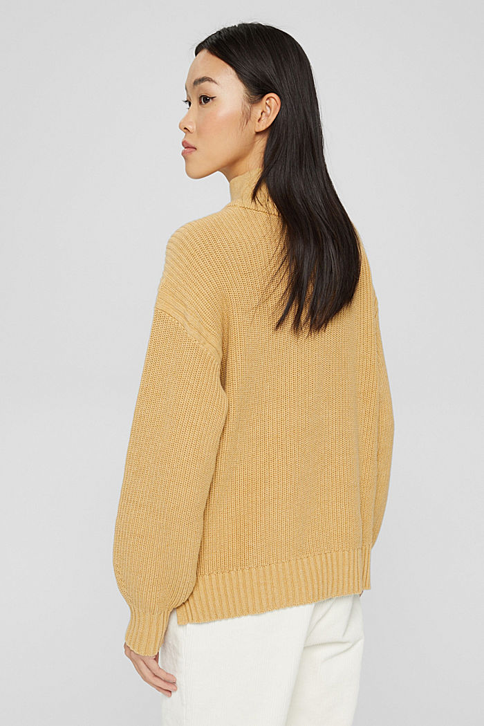 Stand-up collar jumper in organic cotton, KHAKI BEIGE, detail image number 3
