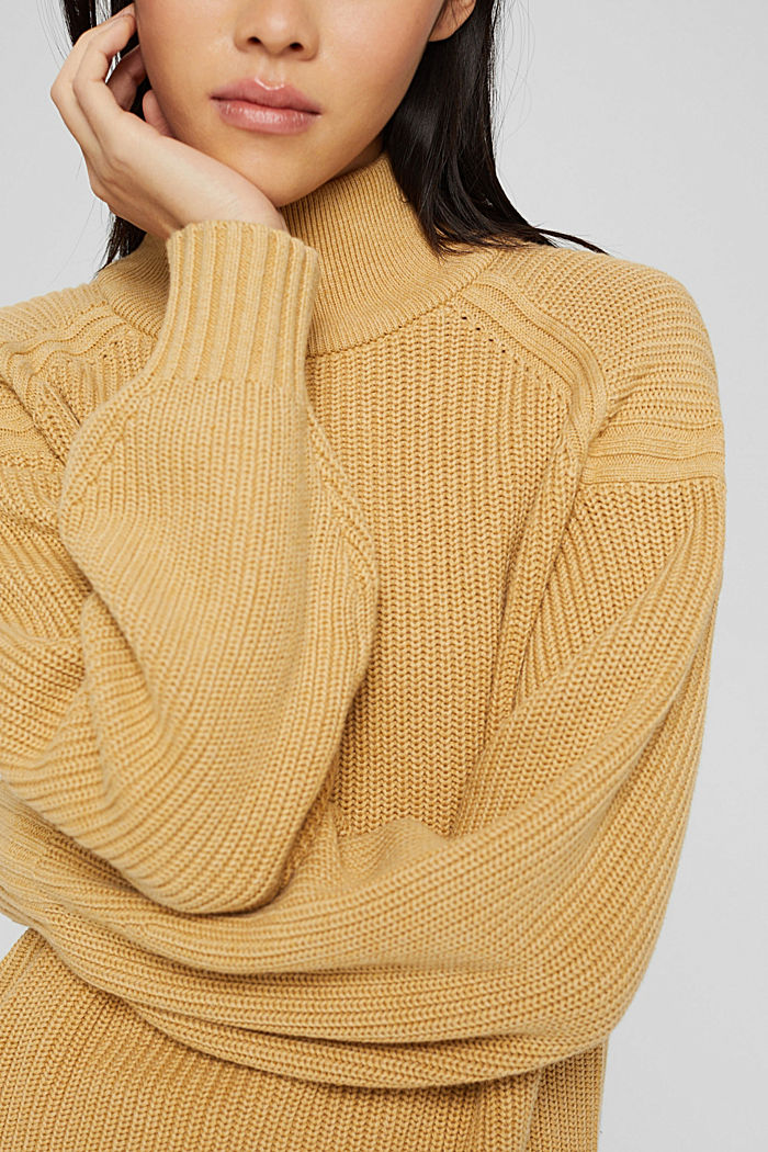 Stand-up collar jumper in organic cotton, KHAKI BEIGE, detail image number 2