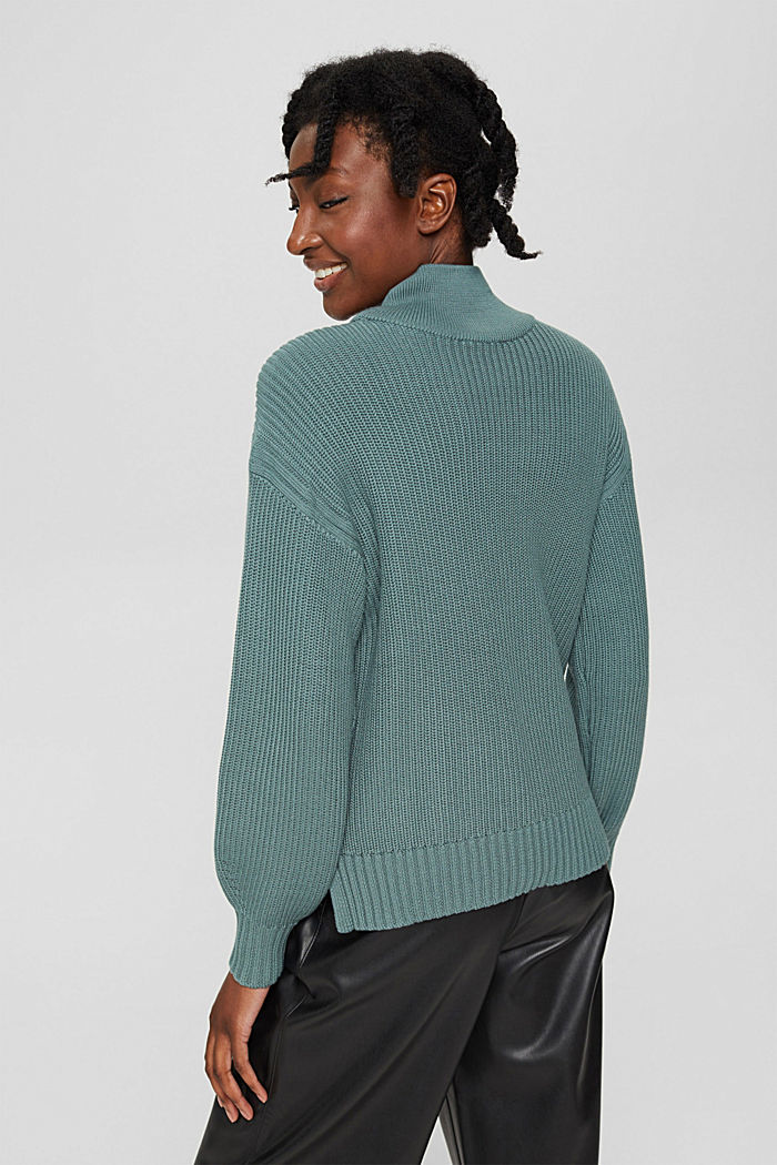 Stand-up collar jumper in organic cotton, TEAL BLUE, detail image number 3