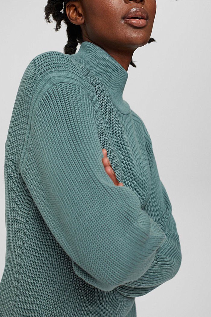 Stand-up collar jumper in organic cotton, TEAL BLUE, detail image number 2