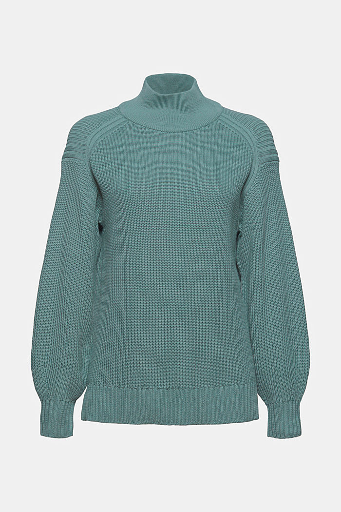 Stand-up collar jumper in organic cotton, TEAL BLUE, detail image number 8