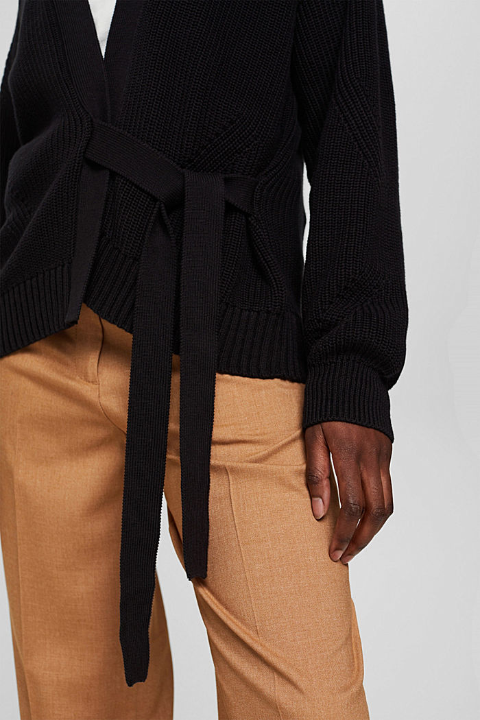 Cardigan with ties, organic cotton, BLACK, detail image number 2