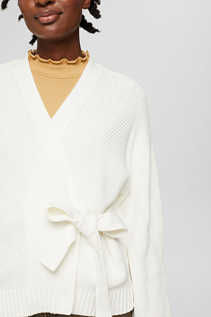Cardigan with ties, organic cotton, OFF WHITE, detail image number 2