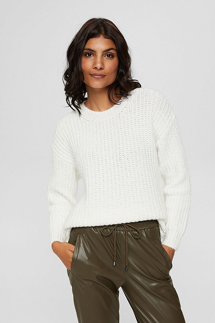 Rib knit jumper in an organic cotton blend, OFF WHITE, detail image number 0