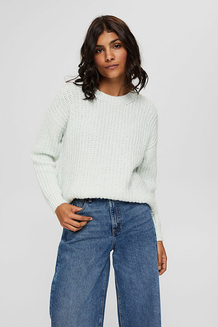 Rib knit jumper in an organic cotton blend, LIGHT TURQUOISE, detail image number 0