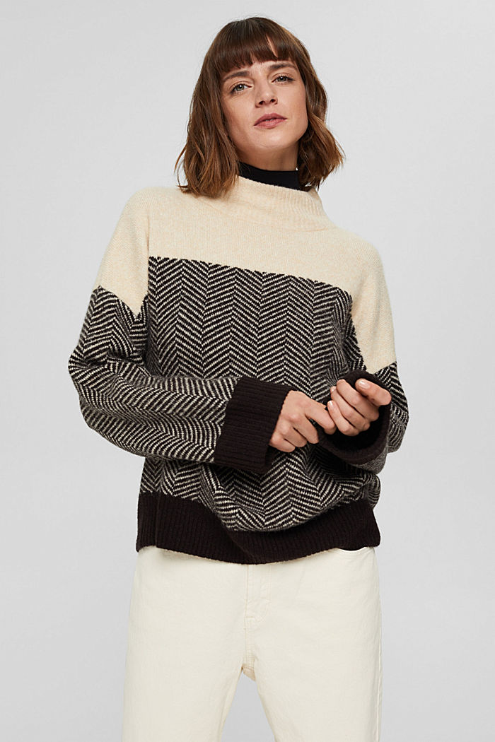 Wool blend: jumper with herringbone pattern, BLACK, detail image number 0