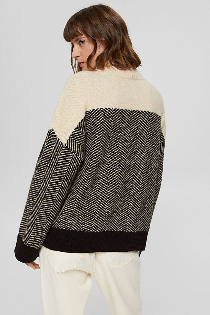 Wool blend: jumper with herringbone pattern, BLACK, detail image number 3
