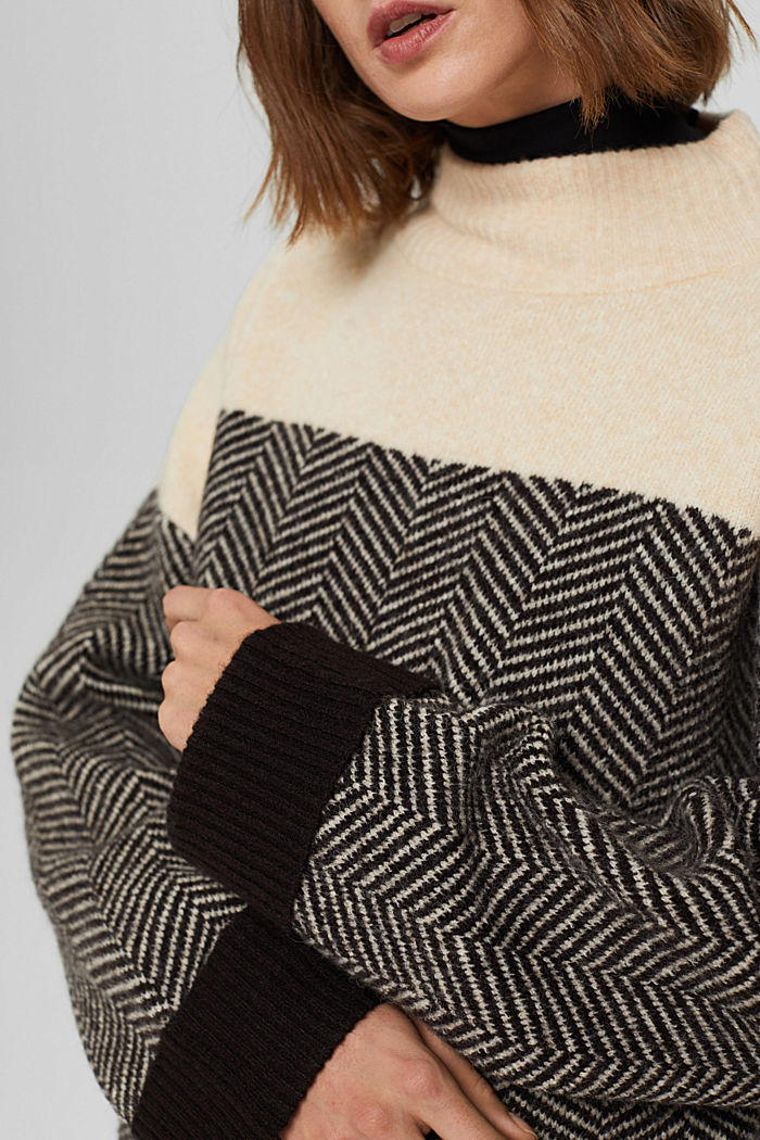 Wool blend: jumper with herringbone pattern, BLACK, detail image number 2