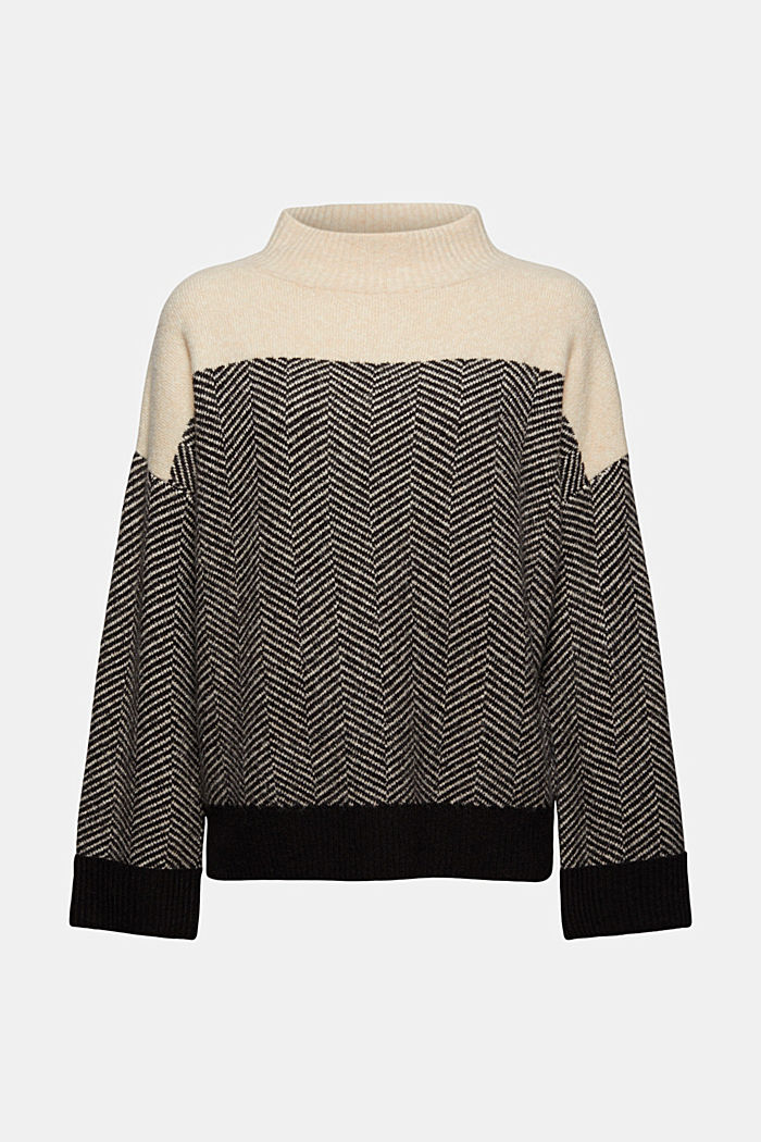Wool blend: jumper with herringbone pattern, BLACK, detail image number 7