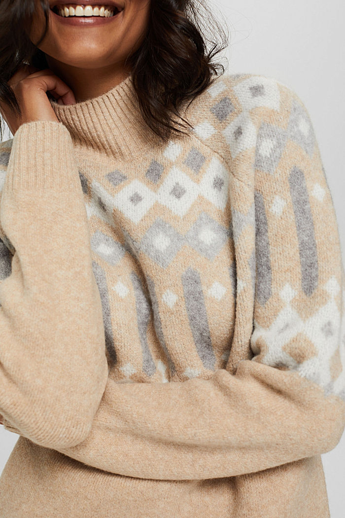 Mit Wolle: Pullover mit Jacquard-Muster, SAND, overview