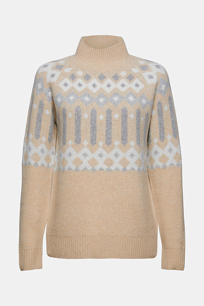 Mit Wolle: Pullover mit Jacquard-Muster, SAND, overview