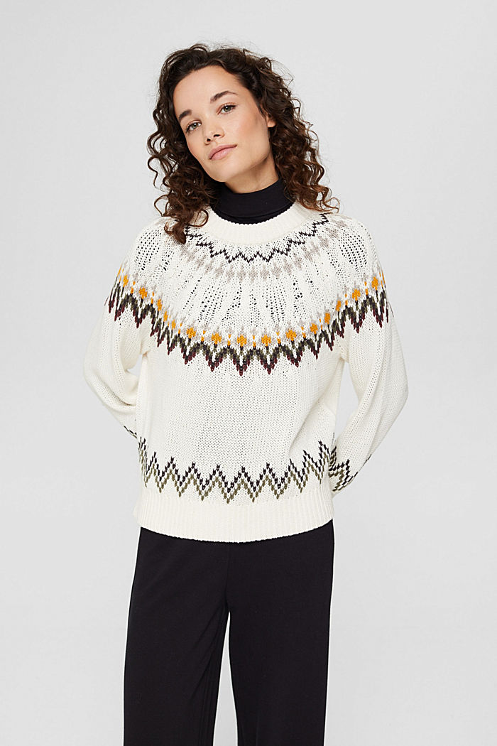 Fair Isle jumper in organic cotton, OFF WHITE, detail image number 0