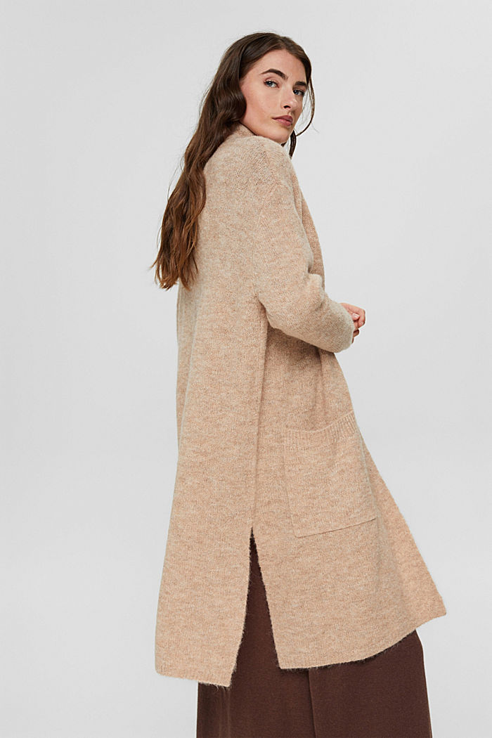 Long cardigan in a wool/alpaca blend, KHAKI BEIGE, detail image number 3