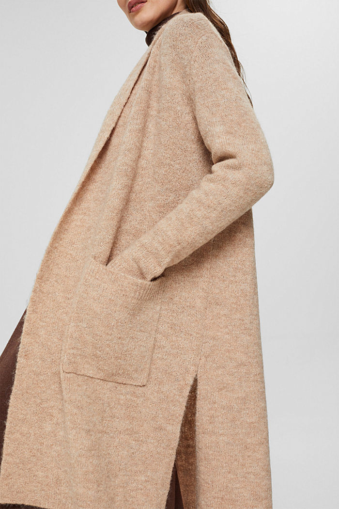 Long cardigan in a wool/alpaca blend, KHAKI BEIGE, detail image number 2