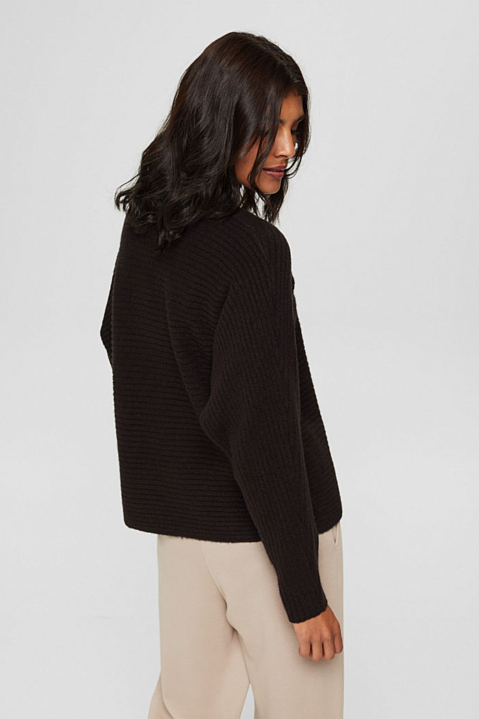 Wool blend: raglan jumper with a band collar, BLACK, detail image number 3