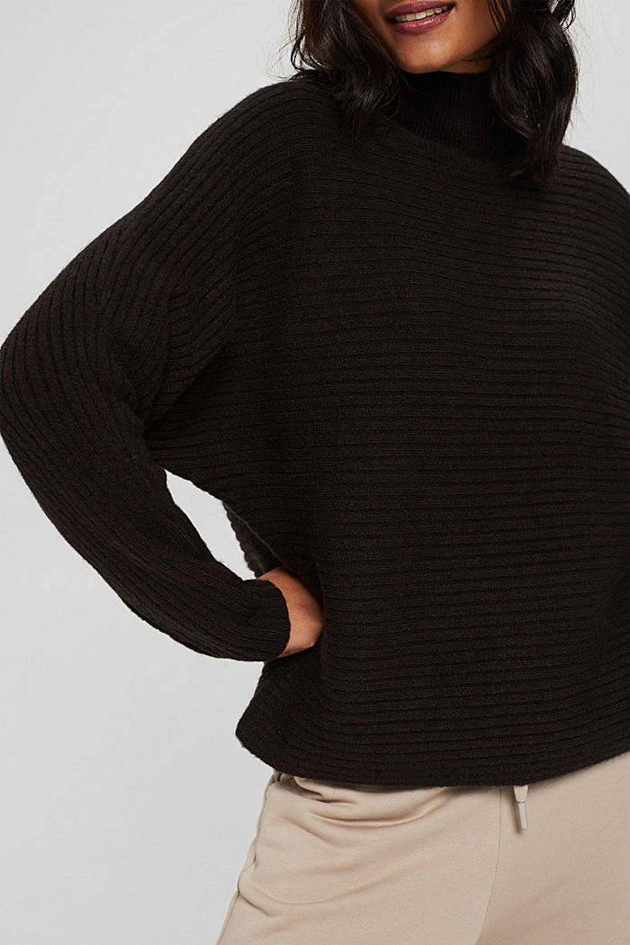 Wool blend: raglan jumper with a band collar, BLACK, detail image number 2