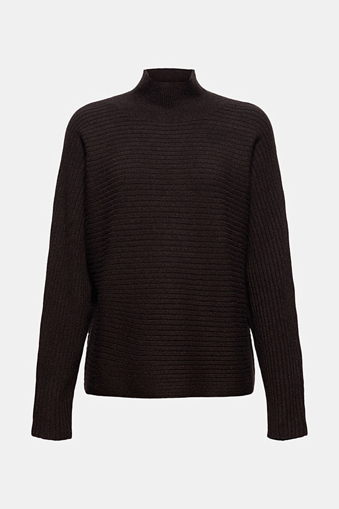 Wool blend: raglan jumper with a band collar, BLACK, overview