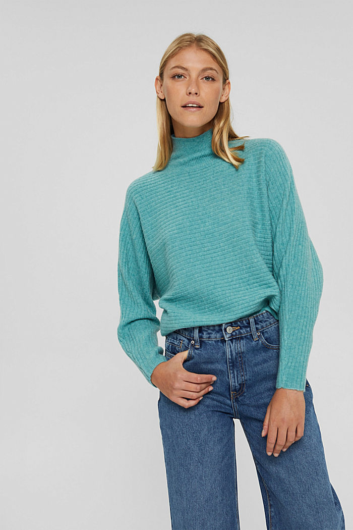 Mit Wolle: Raglan-Pullover mit Stehkragen