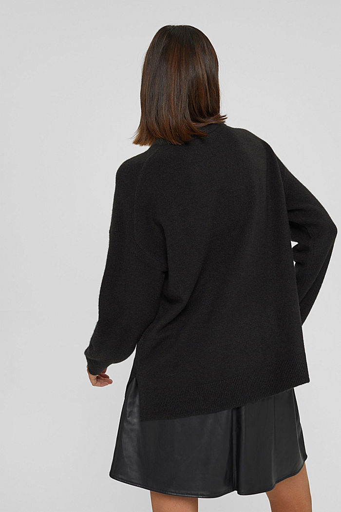 With wool: soft round neckline jumper with a melange finish, BLACK, detail image number 3