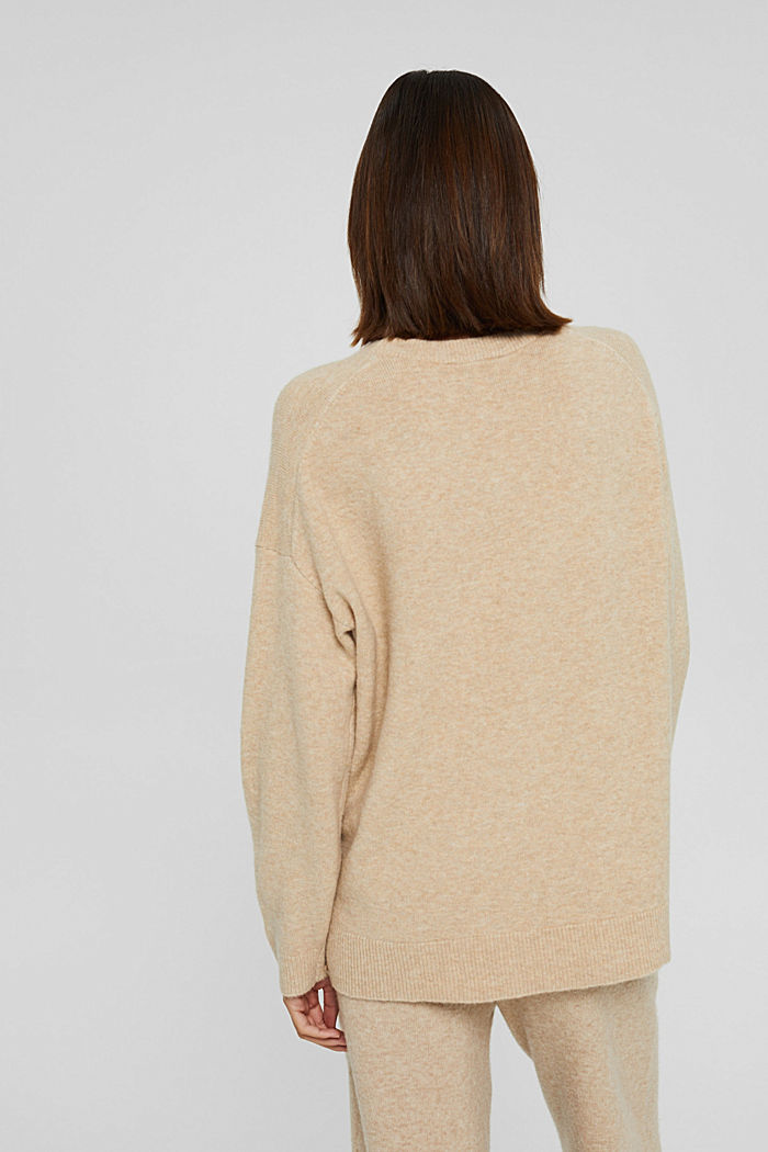 Con lana: jersey suave de cuello redondo con efecto jaspeado, SAND, detail image number 3