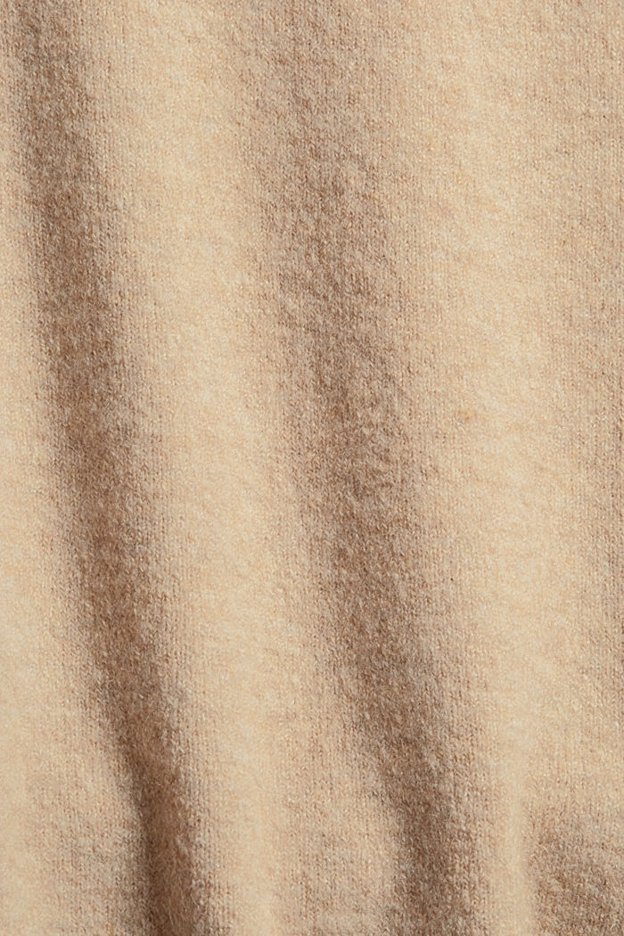 Con lana: jersey suave de cuello redondo con efecto jaspeado, SAND, detail image number 4