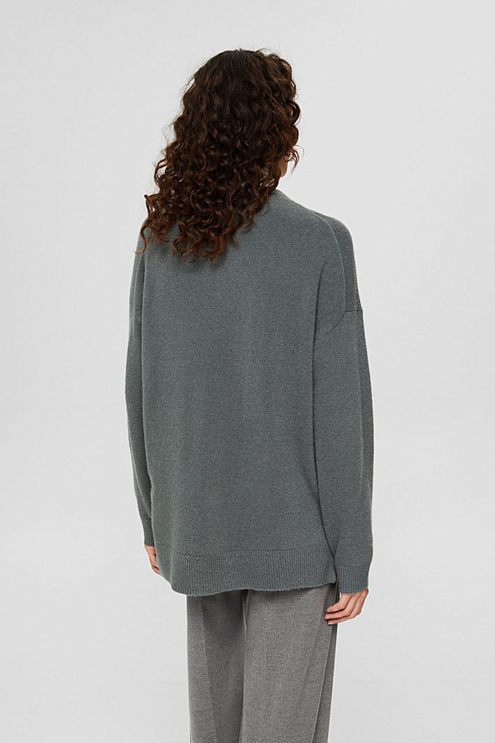 With wool: soft round neckline jumper with a melange finish, TEAL BLUE, detail image number 3
