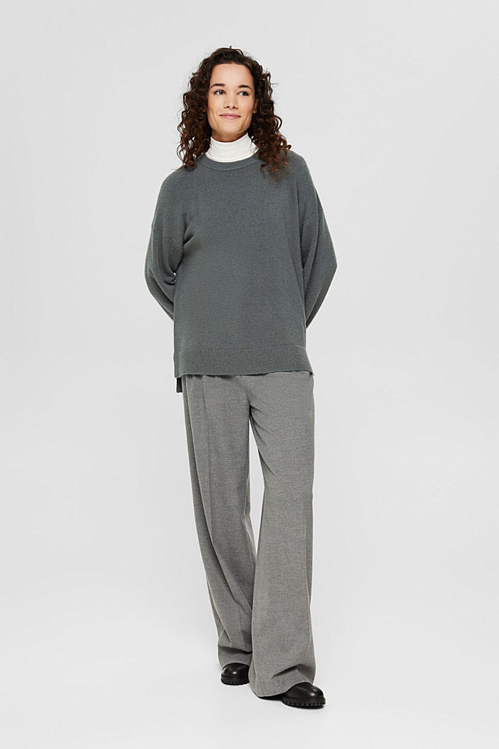 With wool: soft round neckline jumper with a melange finish, TEAL BLUE, detail image number 5