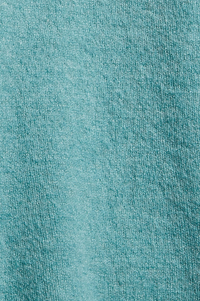 With wool: soft round neckline jumper with a melange finish, TURQUOISE, detail image number 4