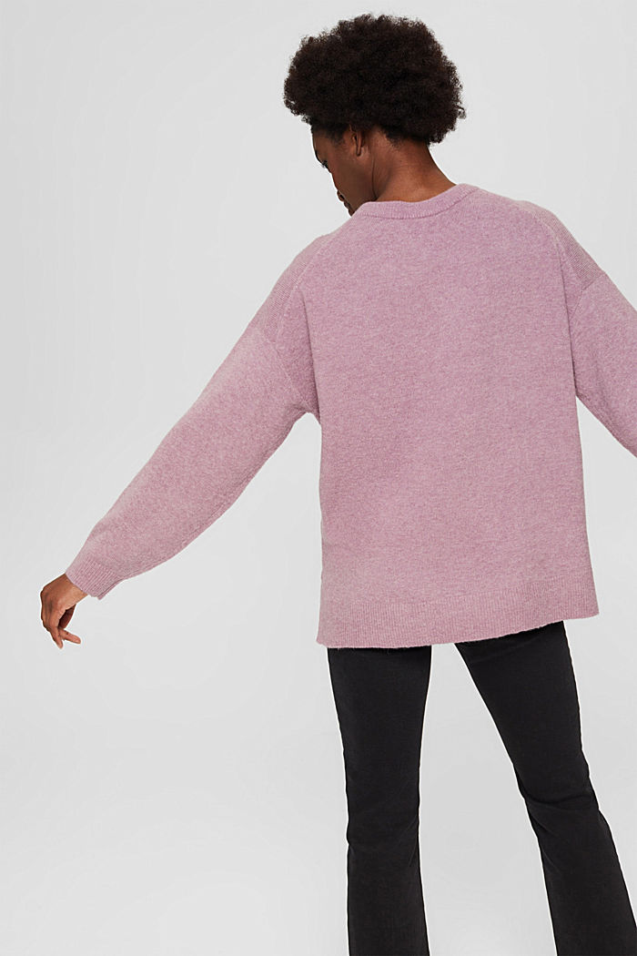 With wool: soft round neckline jumper with a melange finish, MAUVE, detail image number 3