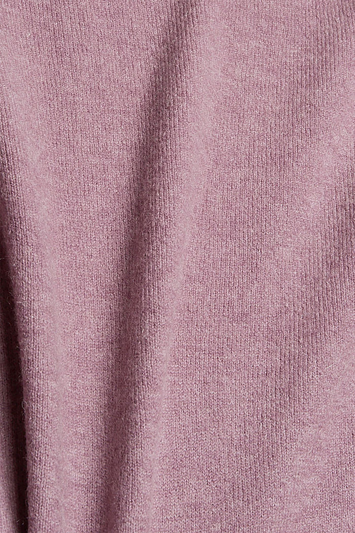 With wool: soft round neckline jumper with a melange finish, MAUVE, detail image number 4