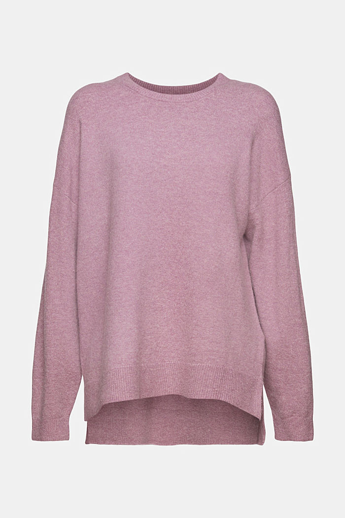 With wool: soft round neckline jumper with a melange finish, MAUVE, overview