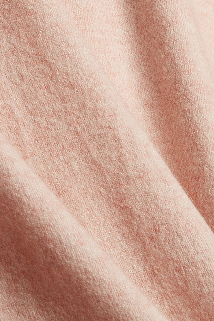 With wool: soft round neckline jumper with a melange finish, PASTEL PINK, detail image number 4