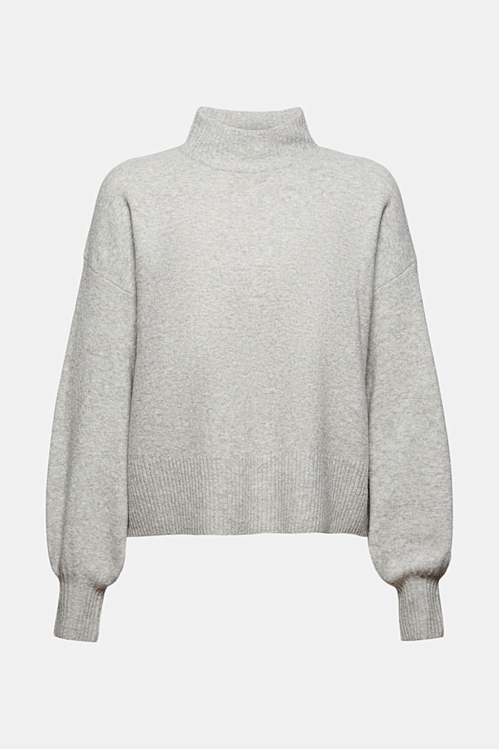 Wool blend: jumper with balloon sleeves, LIGHT GREY, overview