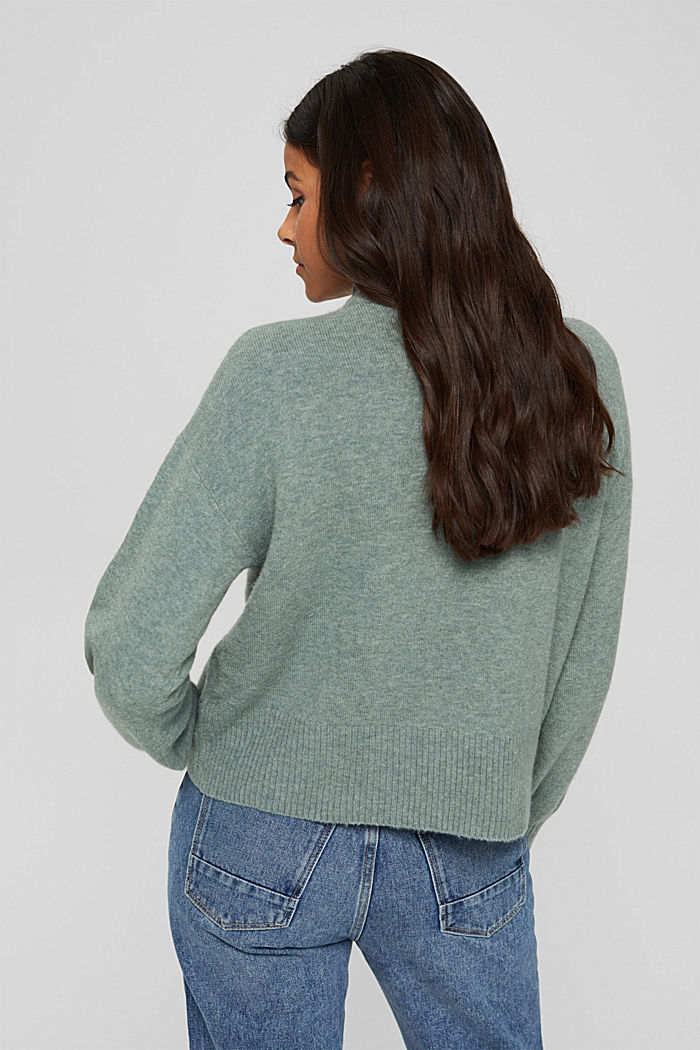 Wool blend: jumper with balloon sleeves, DUSTY GREEN, detail image number 3