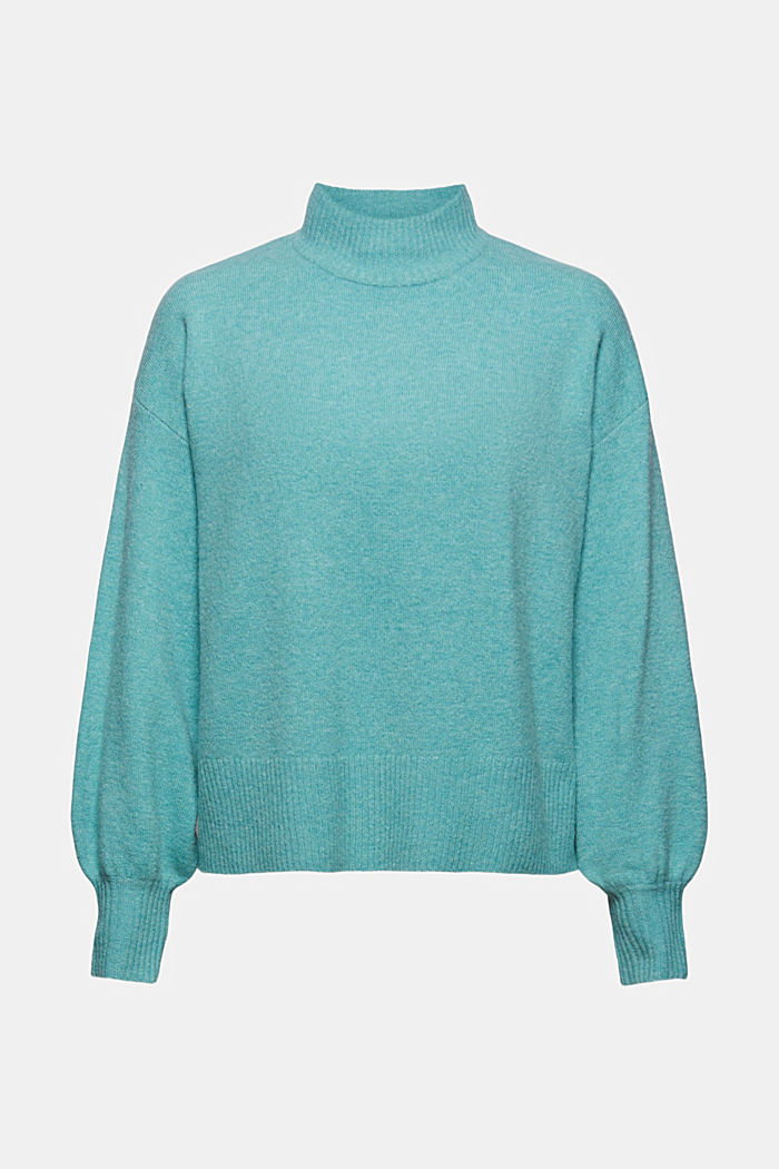 Wool blend: jumper with balloon sleeves, TURQUOISE, detail image number 5