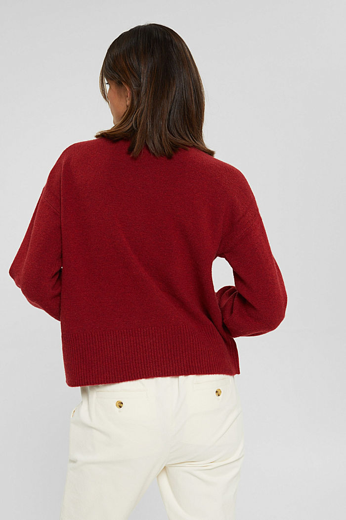 Wool blend: jumper with balloon sleeves, DARK RED, detail image number 3